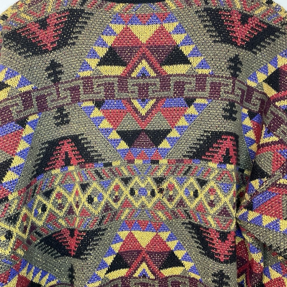 Vintage 90s Coogi Style Sweater Multicolor Aztec Wool Blend Size L Made In Italy - Picture 5 of 9